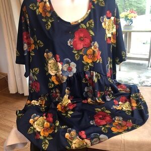 NWOT…Agnes & Dora Navy Top with Floral Accents - XXL